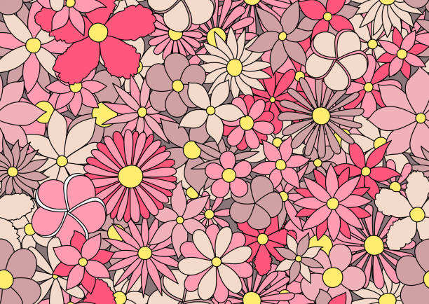 różowy kwiatowy wzór - daisy multi colored flower bed flower stock illustrations