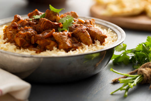 Indian Food Chicken Vindaloo Curry over Basmati Rice