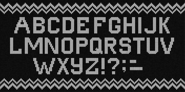 Ugly sweater Merry Christmas knitted background font alphabet scandinavian ornament vector art illustration