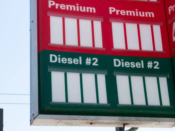 istock Gas station pricing sign for diesel and premium showing blank values 1165907407