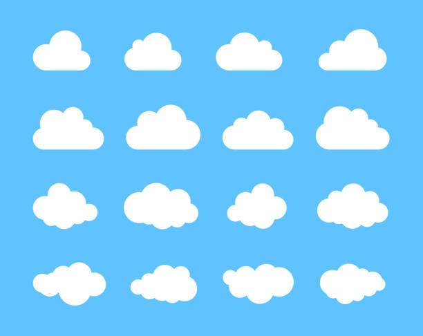 ilustrações de stock, clip art, desenhos animados e ícones de cloud. abstract white cloudy set isolated on blue background. vector illustration - paper wind form shape