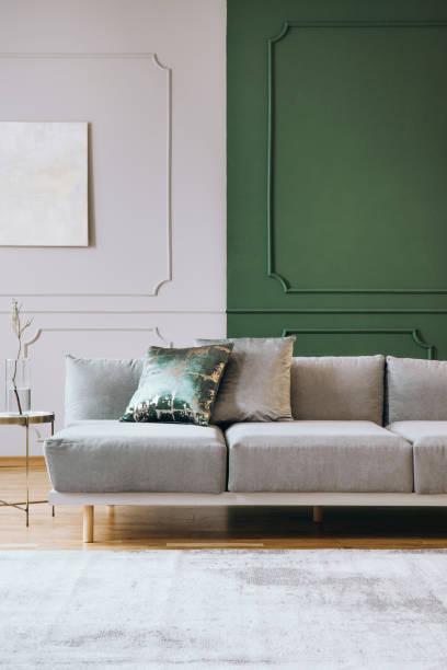 istock Abstract painting on empty wall of classy living room interior 1165921826