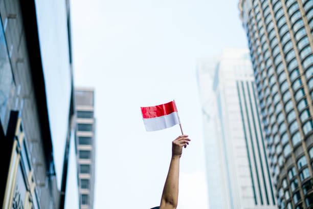 Hand Holding Indonesia Flag Celebrating Indonesia Independence Day indonesian culture stock pictures, royalty-free photos & images