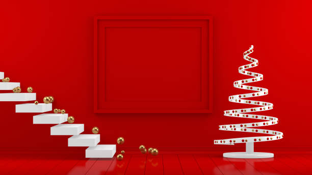 istock 3D Minimal New Year, Christmas Concept in Red Living Room with Empty Frame 1165929389