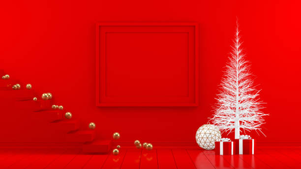 istock 3D Minimal New Year, Christmas Concept in Red Living Room with Empty Frame 1165929396