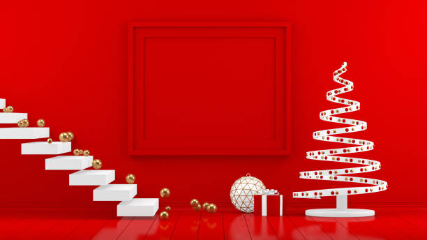 istock 3D Minimal New Year, Christmas Concept in Red Living Room with Empty Frame 1165929399