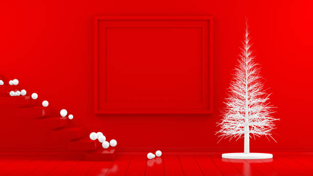 istock 3D Minimal New Year, Christmas Concept in Red Living Room with Empty Frame 1165929416