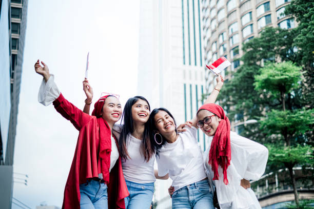 Group of Friend Celebrating Indonesian Independence Day Celebrating Indonesia Independence Day indonesian culture stock pictures, royalty-free photos & images