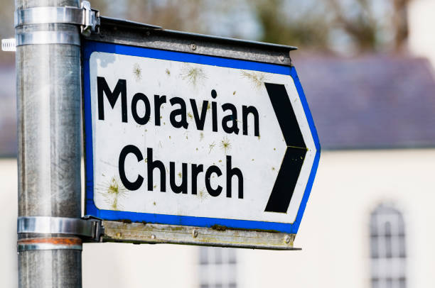 istock Road sign to a Moravian Church. 1165938190