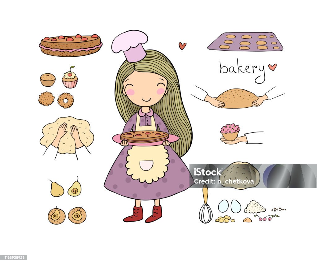 Cartoon Girl Bakes A Cake On A White Background Cute Woman Cooks In The  Kitchen Small Home Bakery Stock Illustration - Download Image Now - iStock