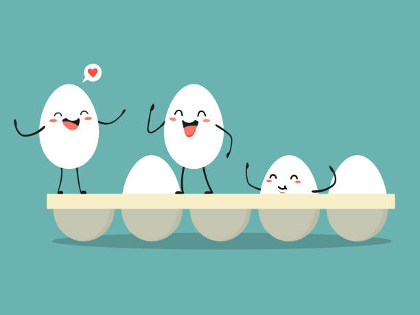 illustrazioni stock, clip art, cartoni animati e icone di tendenza di uova allegre in un vassoio. illustrazione vettoriale in stile cartone animato. - uovo
