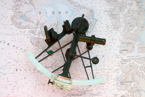 Old Sextant on a chart from the northern part of Greenland.