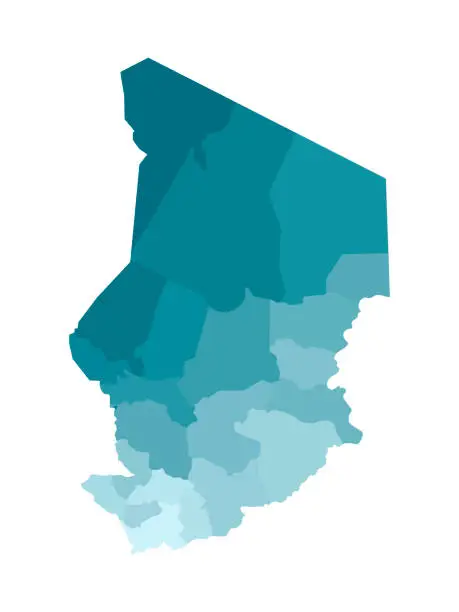 Vector illustration of Vector isolated illustration of simplified administrative map of Chad. Borders of the regions. Colorful blue khaki silhouettes