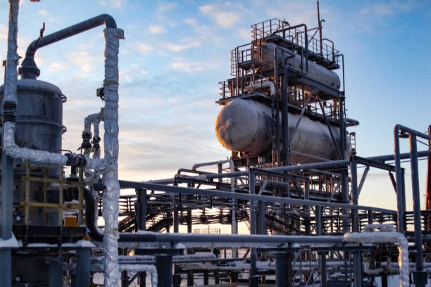 Oil refinery Construction of an oil industrial facility stock photo