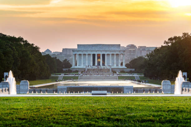 istock Lincoln memorial reflected on the reflection pool when sunset at nation mall. 1165994648
