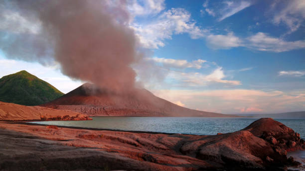 Eruption of Tavurvur volcano, Rabaul, New Britain island, Papua New Guinea stock photo
