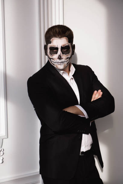 Skull Make Up Portrait Of Young Man Halloween Face Art Stock Photo -  Download Image Now - iStock