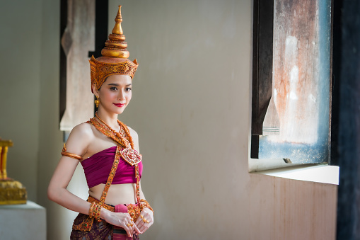 Beautiful asian portrait women in thai traditional costumes
