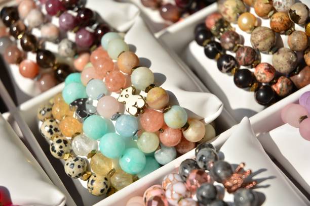 istock Women's colorful stone bracelets handmade. 1165998043
