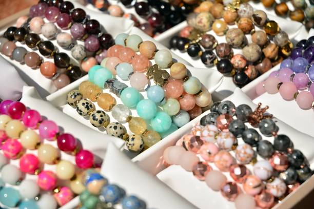 istock Women's colorful stone bracelets handmade. 1165998110