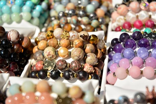 istock Women's colorful stone bracelets handmade. 1165998183