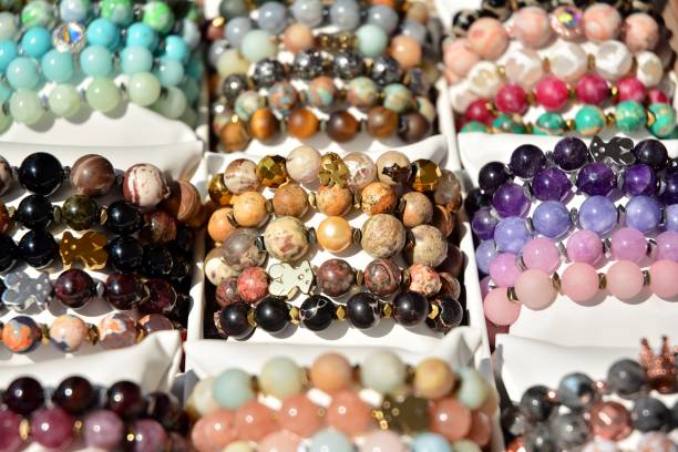 istock Women's colorful stone bracelets handmade. 1165998809