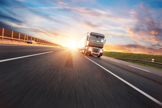 istock European truck vehicle with dramatic sunset light 1166002753