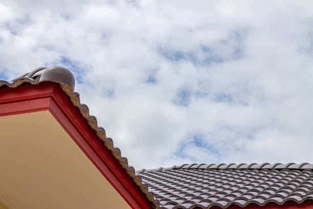 istock The gable roof with the sky with clouds background. 1166003078