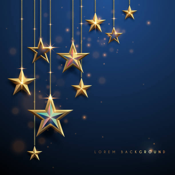 illustrazioni stock, clip art, cartoni animati e icone di tendenza di stelle d'oro su sfondo blu - christmas ornament christmas blue decoration