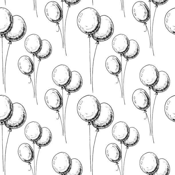 Sketch balloons pattern. Sketch balloons pattern. Hand drawn seamless background with sketch stile air balloons. Monochrome vector backdrop. black and white balloons stock illustrations