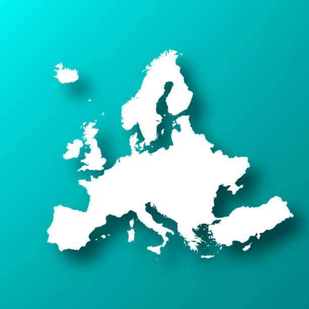 europakarte auf blau-grünem hintergrund mit schatten - europa kontinent stock-grafiken, -clipart, -cartoons und -symbole