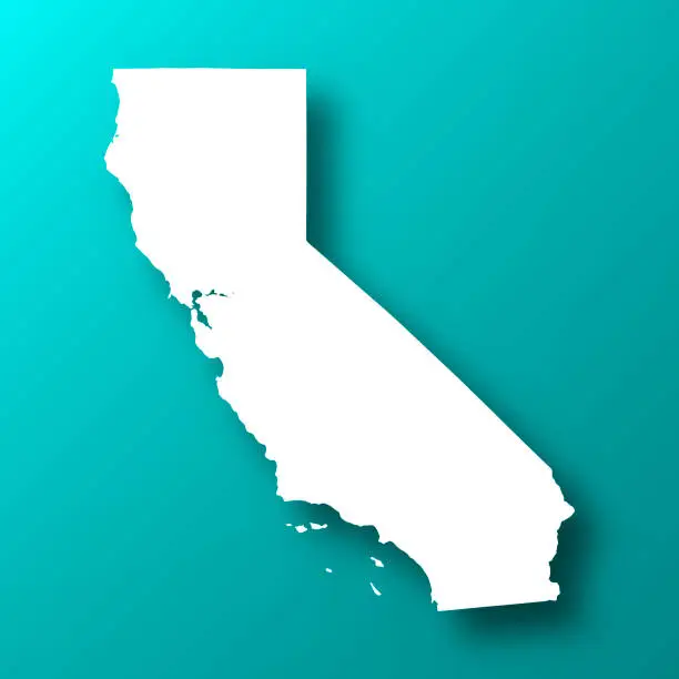 Vector illustration of California map on Blue Green background with shadow