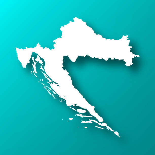 illustrazioni stock, clip art, cartoni animati e icone di tendenza di mappa croazia su sfondo blu verde con ombra - croazia