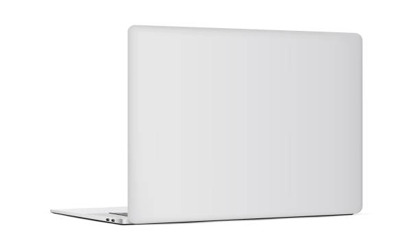 laptop-rückseite isoliert auf weißem hintergrund - rücken stock-grafiken, -clipart, -cartoons und -symbole