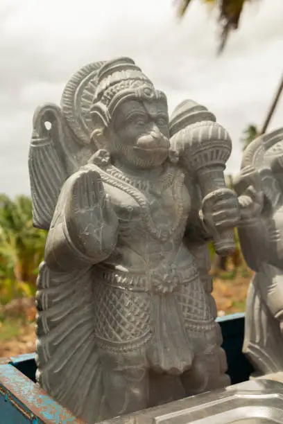 Beautifully carved statue of Hindu god Hanuman or Maruti rock sculpture at hampi for selling