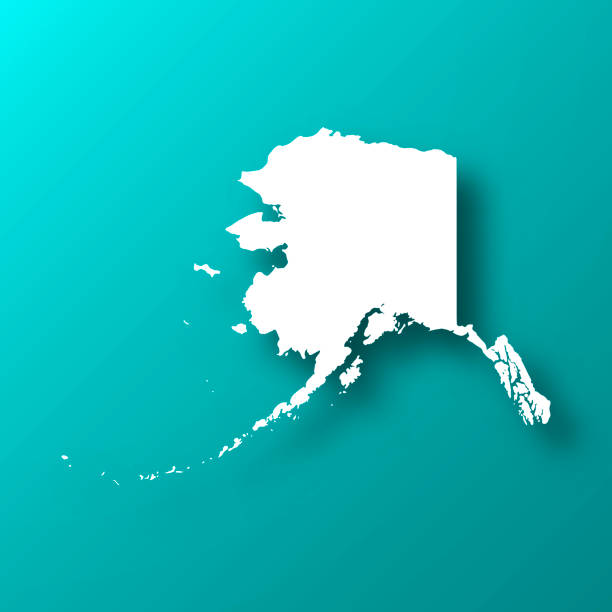 Alaska map on Blue Green background with shadow White map of Alaska isolated on a trendy color, a blue green background and with a dropshadow. Vector Illustration (EPS10, well layered and grouped). Easy to edit, manipulate, resize or colorize. alaska us state illustrations stock illustrations