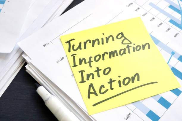 istock Turning information into action rule and stack of papers. 1166014456