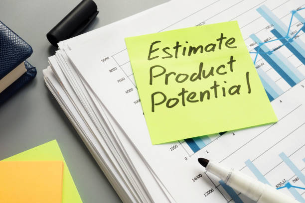 istock Estimate product potential sign on the analytics business report. 1166014476