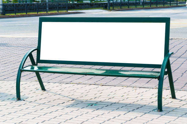 istock Billboard with blank white copy space for text message or content, mock up banner on a city bench, 1166014616