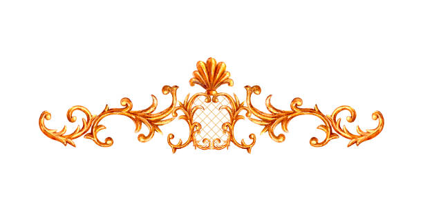 istock Gold ornament baroque style element vignette. Watercolor hand drawn vintage engraving floral scroll filigree frame. 1166015289