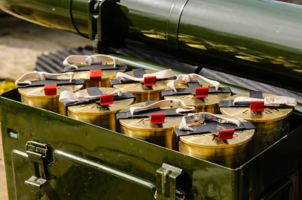 istock Ammunition box of explosive cartridges for an howitzer from the British Army, ready to be fired. 1166015651