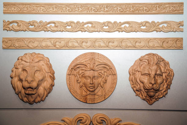 beautiful wooden decorative interior elements on light wall