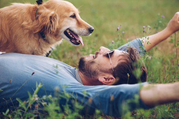 istock Happy man outdoors with his dog 1166023257
