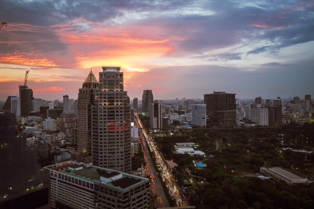 istock Beautiful skyline of Bangkok at sunset 1166024185