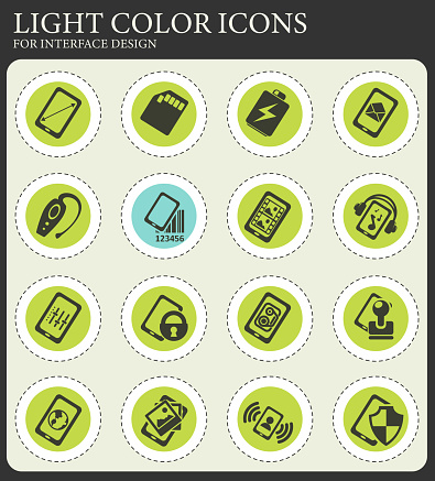 Mobile or cell phone, smartphone, specifications and functions icons set