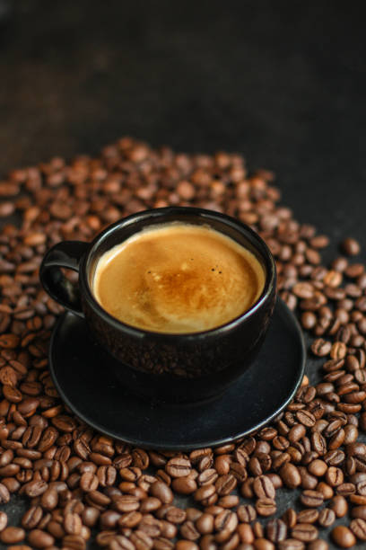 istock coffee freshly brewed in a white cup serving of beverage (coffee grain). food. top. copy space 1166027718