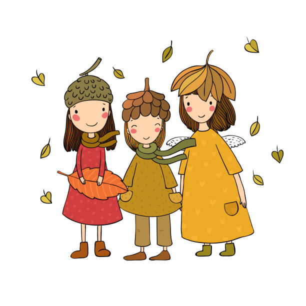 Three Small Forest Fairies Cartoon Elves Autumn Postcard Three Sisters In Fancy  Dress Vector Stock Illustration - Download Image Now - iStock