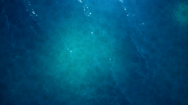 Sea or ocean, waves close-up view. Blue waves sea water. Blue crystal clear water. One can see the sandy seabed. Sea waves top view. 3D 4K animation