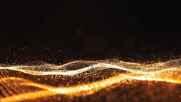 istock Digital particles gold color wave flow abstract background 1166030074