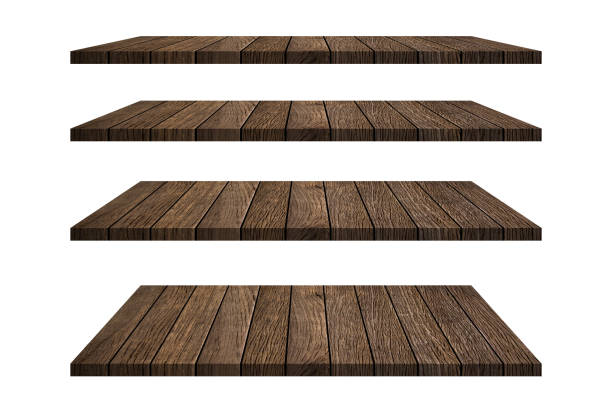 istock Wood shelves table top collection isolated on white background. 1166030840